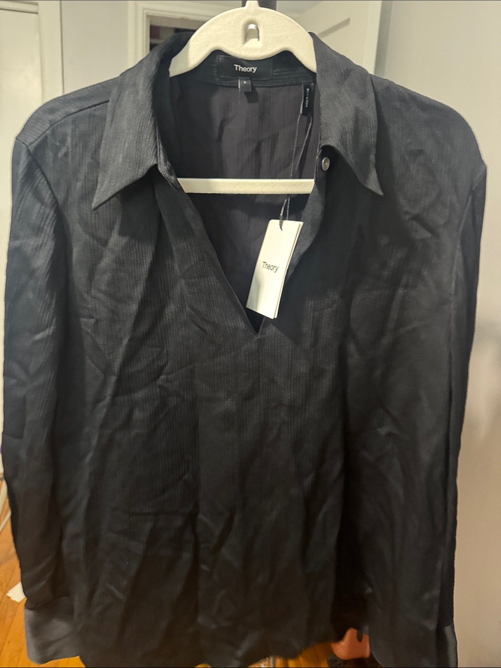 Theory Men's Dark Charcoal Pinstripe Button-Down Shirt